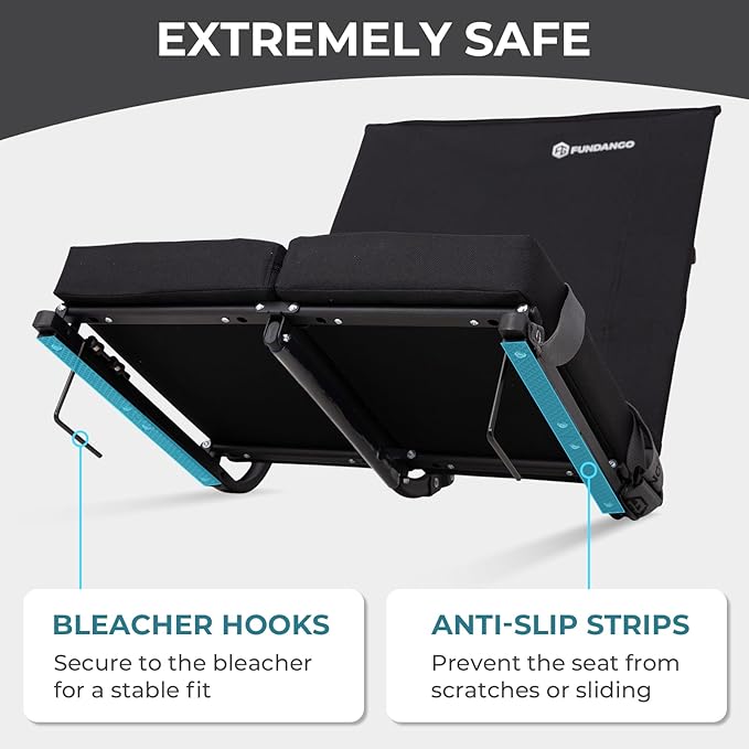 FUNDANGO Extra Wide Stadium Seats with Back Support for Adults Padded Bleacher Chairs with Back and Cushion Folding Bleacher Seats with Shoulder Strap for Football Baseball Sports