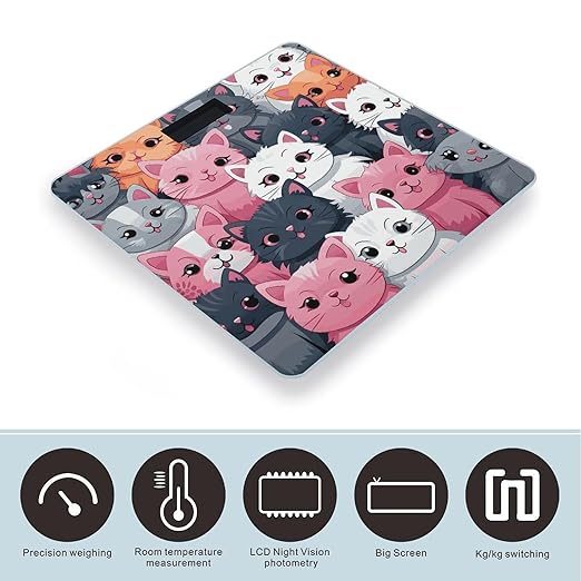 Digital Bathroom Scale for Body Weight Scale with Bright LCD Display High Accuracy Step-On Technology Auto On/Off Cute Kittens Digital Scales 400 Lbs /180kg