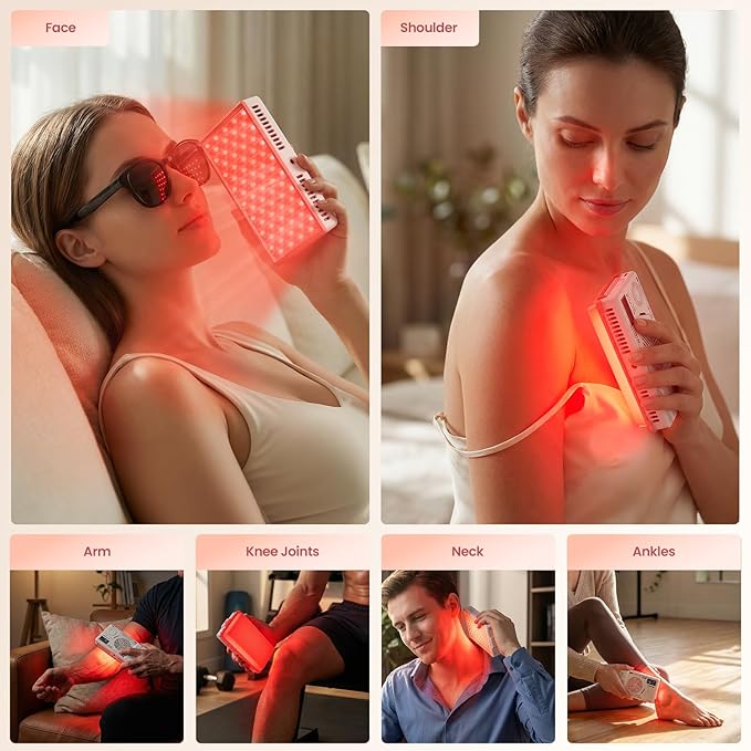 Infrared Red Light Therapy Panel with 144 LEDs for Face Body Dual Wavelength (660nm Red &amp 850nm NIR) for Pain Relief Muscle Recovery Skin Care Portable Rechargeable for Home and Travel Use
