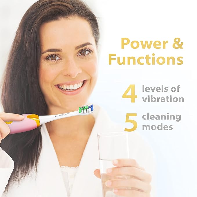 Wagner Stern Ultrasonic whitening Toothbrush with Pressure Sensor. 5 Brushing Modes and 4 Levels of Intensity 8 Soft bristles Travel case.