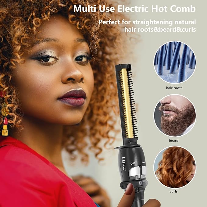 Lura Professional Root/Edge Straightener200-500°F Pressing Combs for Black HairElectric Hot Comb for Women Thick Hair