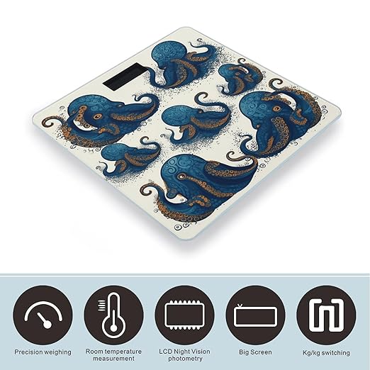 Tentacles Octopus Weight ScaleClear LED Display Bathroom Digital Weighing ScaleTempered Glass Digital Bathroom Scale for Body Weight Capacity Up to 400 Lbs