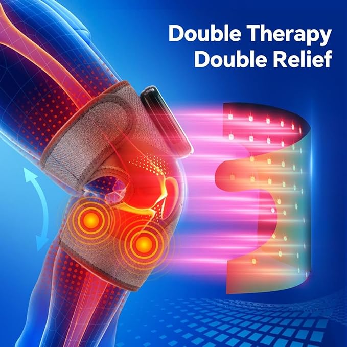 Red Light Therapy Knee Massager with Heat &amp Vibration - 3-in-1 Infrared Heated Knee Brace for Pain Relief - Adjustable Heating Knee Pad &amp Wrap for Elbow &amp Shoulder - Rechargeable for Men &