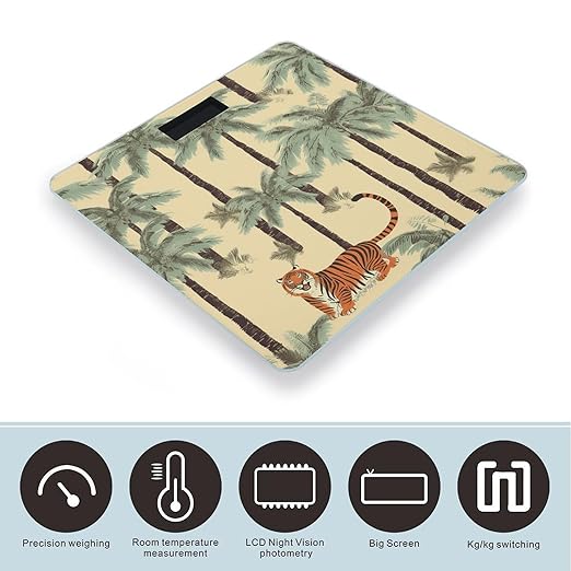 Palm Trees and Tigers Scale for Body Weight Highly Accurate Digital Bathroom Scale Sturdy Tempered Glass Weighing Scales with LCD Display Fashion Body Fat Smart Scales 400lb