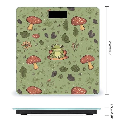 Frogs and Mushrooms Digital Bathroom Scale for Body Weight Weighing Scale with Backlit LCD Display High Precision Measurements &amp Measures Weight Up to 180kg