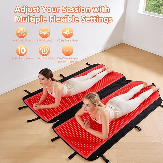 HomeCare 2026 Red Light Therapy for Body 74.8 × 35 Full Body Red Light Therapy Mat with 2704 LEDs 660nm &amp 850nm Dual Wavelength TPU Material Hangable Timer &amp Adjustable Intensity