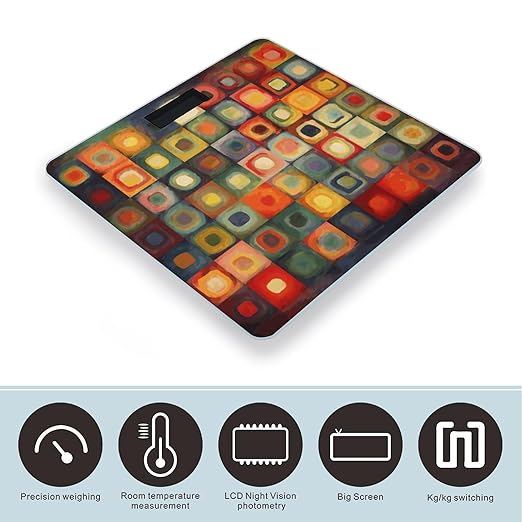 Abstract Art Squares Smart Scale for Body Weight Accurate Bathroom Scale with LED Display Digital Weight Scales Weighing Machine High Precision Scales for Bath Home