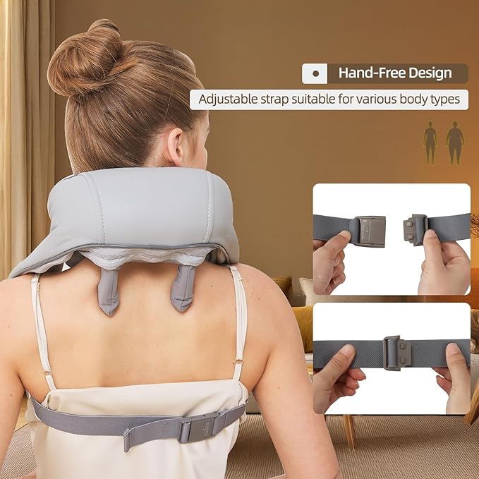 Cordless Shiatsu Neck and Shoulder Massager with Heat – 6D Kneading Massage Deep Tissue Pain Relief for Trapezius Rechargeable Brushless Motor