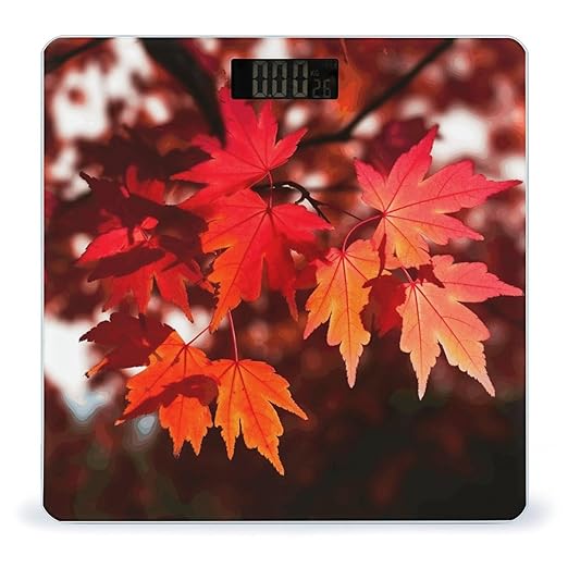 Autumn Fall Red Maple Leaves Smart Scale for Body Weight Accurate Bathroom Scale with LED Display Digital Weight Scales Weighing Machine High Precision Scales for Bath Home