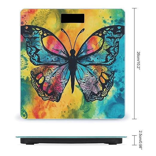 Butterfly Tie Dye Scale for Body Weight Safe Rounded Corners Tempered Glass Digital Bathroom Scale LED Display 400lb Capacity Weight Scales with High Precision Sensors