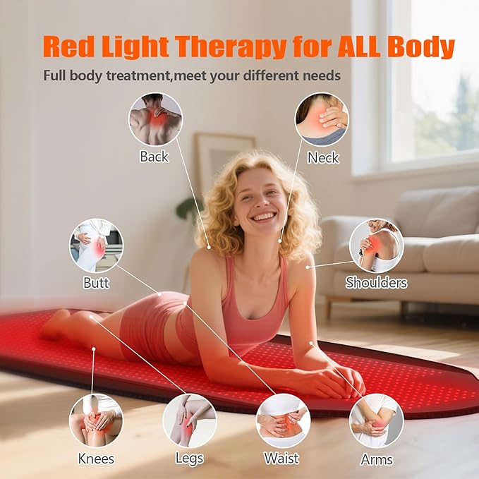 Upgraded 73 x 33 Full Body Red Light Therapy Mat 1370 LEDs Large Infrared Red Light Therapy Pad (660nm &amp 850nm) for Body Pain Relief Premium Leather Adjustable Timer &amp Intensity