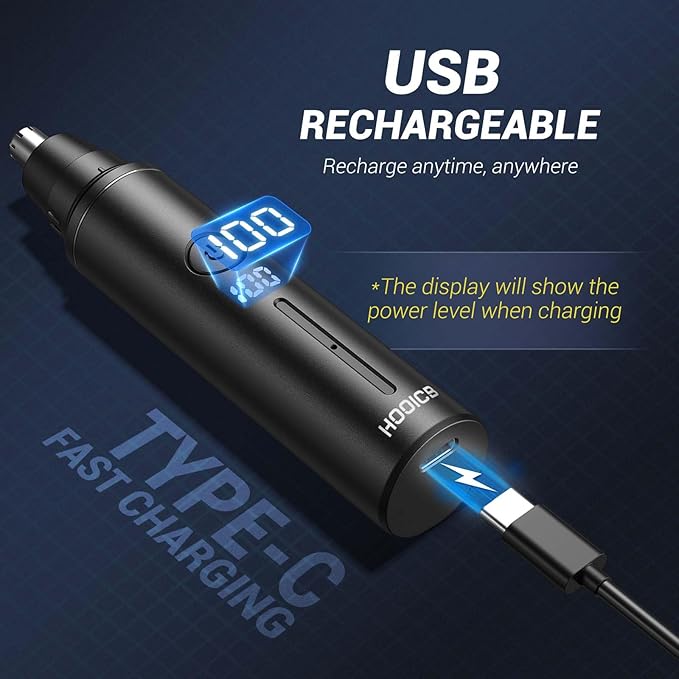 HOOICB Nose Hair Trimmer for Men Ear Hair Trimmer Grooming IPX7 Waterproof Built-in Rechargeable Battery