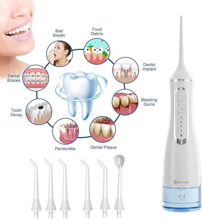 Portable Cordless Water Flosser – 320ml Oral Irrigator for Teeth Cleaning | USB Rechargeable IPX7 Waterproof 1400–1800 Pulses/Min | Travel-Friendly Dental Floss Device for Braces &amp Gums