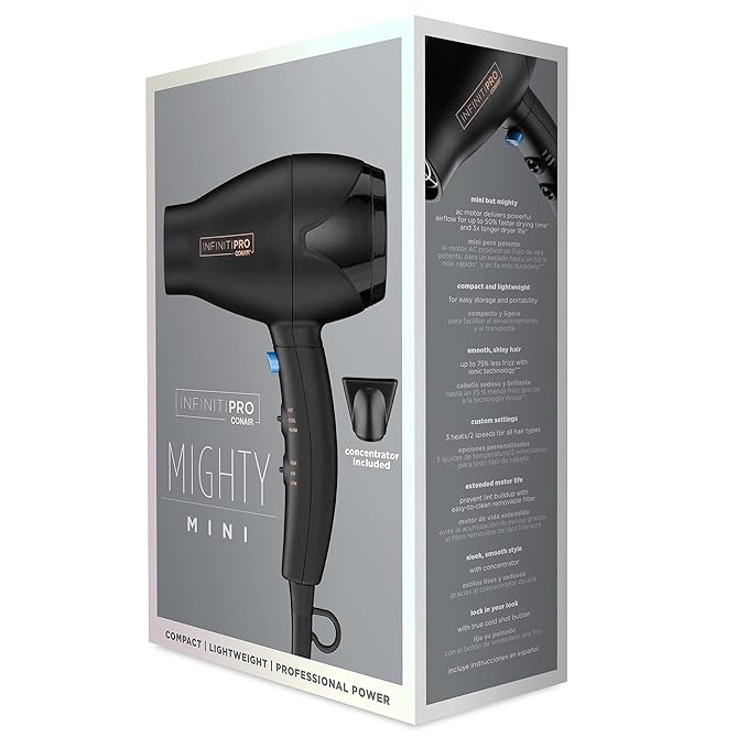INFINITIPRO by CONAIR Travel Hair Dryer Mighty Mini Compact Lightweight Professional AC Motor Hair Dryer| (Pack of 4)
