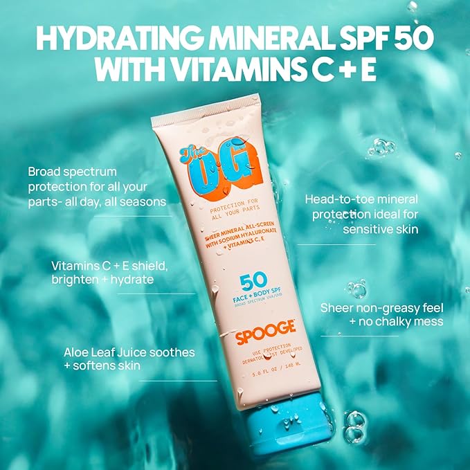 The OG Mineral All-Screen SPF 50 Face + Body Dermatologist Developed Broad Spectrum Sheer Sunscreen - Non-Greasy No Chalky Mess &amp Reef Safe All-Weather Care with Aloe + Vitamins C+E - 5 Oz