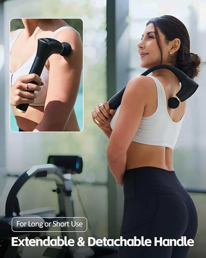 2-in-1 Detachable Percussion Massage Gun with Extension Handle Back Massager for Pain Relief Deep Tissue Muscle Massager for Arm Shoulder Lower Back Thigh Waist Gifts for Women  FSA-HSA Eligible