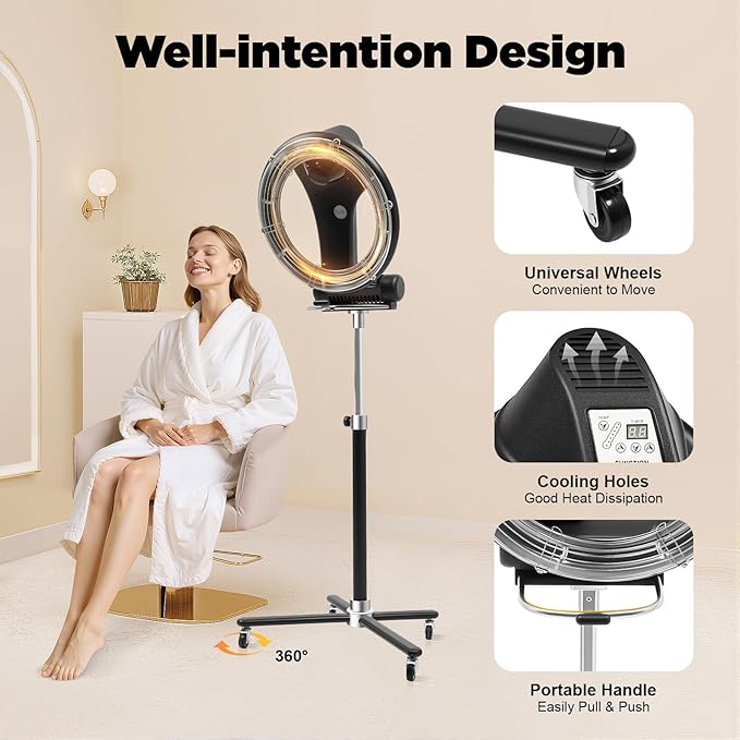 Standing Hair Dryer Professional Hair Processor Height Adjustable Hair Dryer with Wheelsfor Salon Beauty Barber Shop 1000W 110V