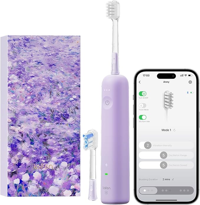 Laifen Wave Special Electric Toothbrush New 2025 Version Oscillation &amp Vibration Sonic Electric Toothbrush for Adults with App 2 Brush Heads IP68 Waterproof Travel-Friendly (Misty Lavender)