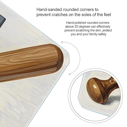 Hand Drawn Baseball Bats and Ball Scale for Body Weight Digital Bathroom Scale Toughened Glass High Precision Scales for Body Weight with Large LCD Backlight Display Weight Scales