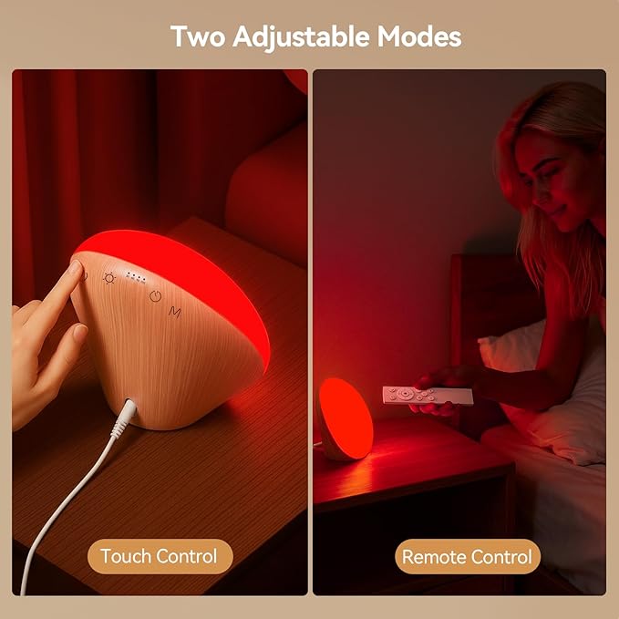 670nm Red Night Light Red Night Sleep Lamp for Bedroom Light Therapy Lamp with 10000 Lux Sun Light 5 Color Temperatures 5 Brightness Levels 4 Timer Settings Smart Touch &amp Remote Control