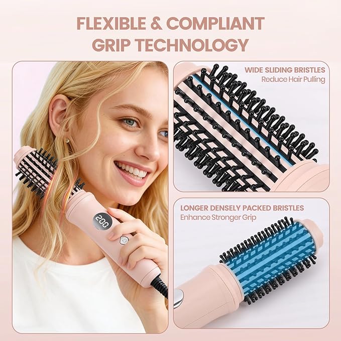 Cordless Curling Iron Brush for All Hairs Hot Hair Comb for Travel USB Recharged Ceramic Curling Wand Electric Heated Round Brush with 10 Temp Mini Dual Straightener Tools for Short Long Hairs