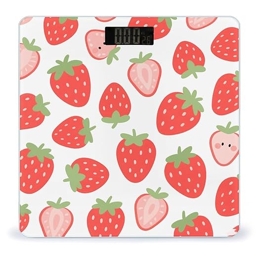Red Strawberry Weight Scale Cute Bathroom Scale for Body Highly Accurate Digital Weighing Machine for People Compact LCD Display Scales with Sturdy Toughened Glass Scales