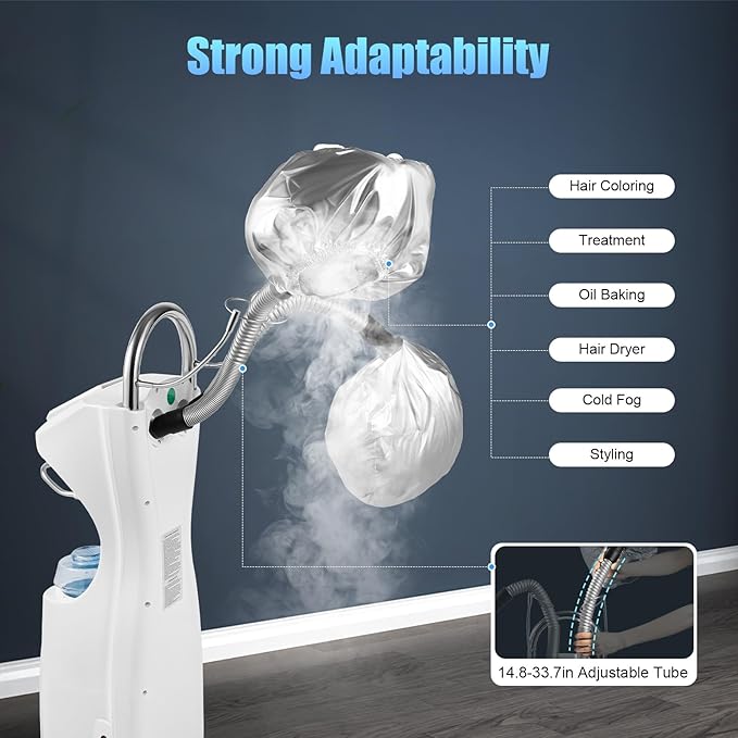 7 in 1 Hair Steamer 110V 650W Professional Stand Steamer for Hair Hooded Heating Steam Cap Processor Treatment Machine with Wheels Adjustable Hair Spa Steamer for Spa Home