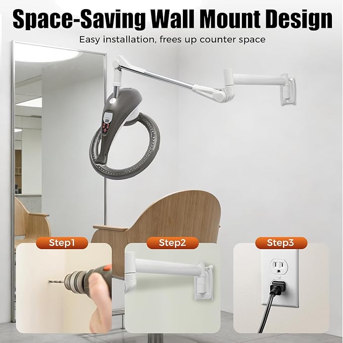 950W Wall Mount Hair Treatment MachineOrbiting Rotating Hair Processor for Salon Home UseTime AdjustableProfessional Hair Care for Spa Family (Grey)