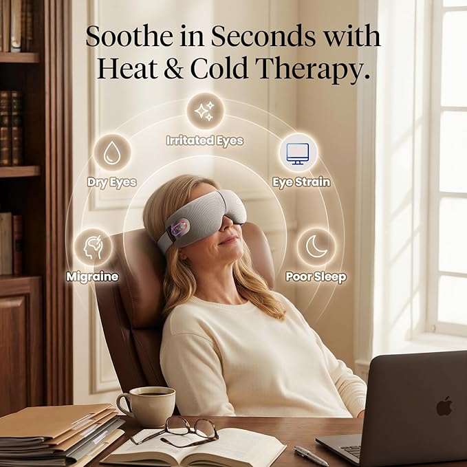 BOB AND BRAD EYEFLOW Eye Massager with Heat &amp Cooling FSA Eligible and HSA - Semiconductor Cold Compress Eye Mask for Migraines Dry Eyes &amp Dark Circles Heated Temple Massager for Headaches