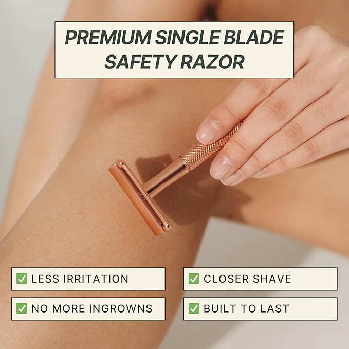Single Blade Safety Razor for Men &amp Women (Onyx) Premium Aluminum Handle Reusable &amp Plastic-Free – Smooth Close Shave with Less Irritation – Includes 10x Blades &amp Travel Bag - Onyx