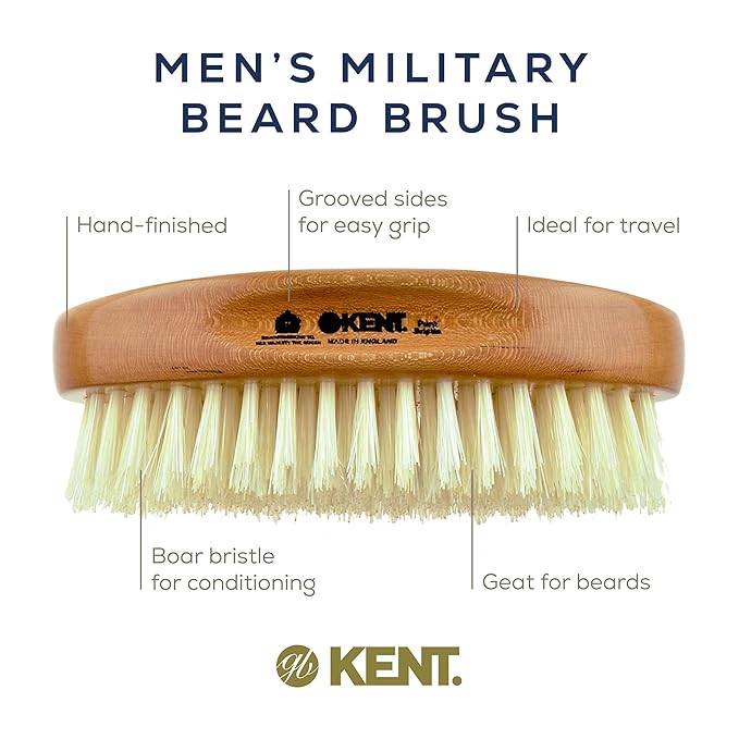 Kent BB Military Wave Hair Brush - 100% Natural Boar Bristle Scalp Brush for Men's Grooming Thinning Hair Mustache and Beard Brush for Men Made in England