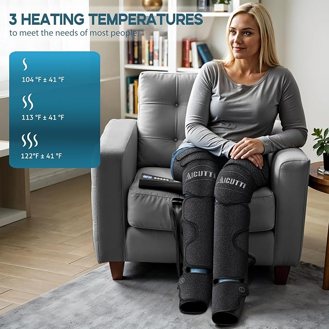 Air Compression Leg &amp Foot Massager with Heat – Relief for Circulation Fatigue &amp Tension – Relaxing Gifts for Dad Mom Men &amp Women – Ideal for Father’s Day Mother’s Day Christmas &amp