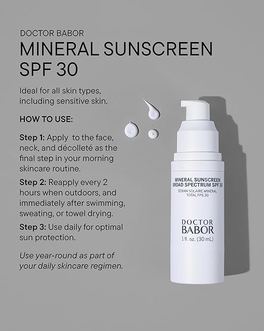 DOCTOR BABOR Solar Defense Mineral Face Sunscreen SPF 30 Physical Protection with No White Cast Non Tinted Sheer Mineral Coverage for Anti Aging and Wrinkle Defense Moisturizing Under Makeup 1 oz.