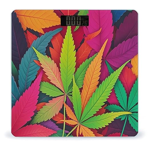 Multicolor Leaf Weed Art Scale for Body Weight Digital Bathroom Scale Toughened Glass High Precision Scales for Body Weight with Large LCD Backlight Display Weight Scales