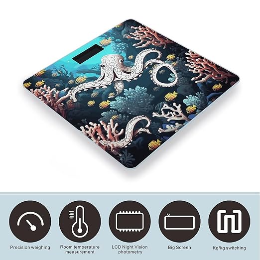 Marine Life Bathroom Scale for Body Weight Bathroom Weighing Scale with Backlit LCD Display Highly Accurate Measures Weight Up to 180kg