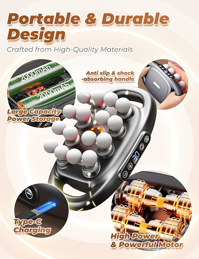 Veloreva Massager - 16 Head Massage Gun Deep Tissue for Pain Relief Pro Massager with 3 Modes &amp 30 Levels Back Massagers for Back Shoulders Legs Foot Body Fast Relief (White)