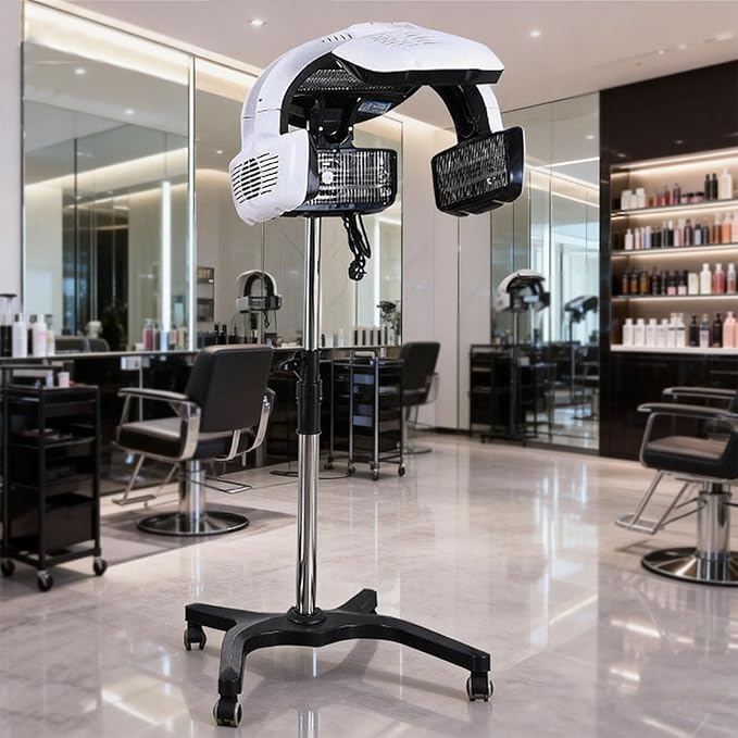 Standing Hair Dryer for SalonHair Dryer with Temperature and Time AdjustmentHair Color Treatment Processor with WheelsPortable Standing Dryer for Home800W White