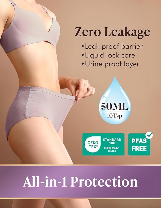 AIRCUTE Washable Adult Urine Incontinence Underwear for Women Leak Proof Absorbent Bladder Protective Panties (Small 5 Pack)