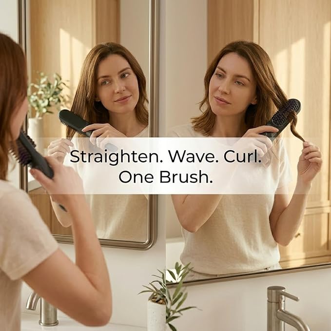 Cordless Hair Straightener Brush Hair Straightening Brush Portable Travel Size Hair Straightener for Women Mini Rechargeable Hair Straightener Comb Electric Hair Brush (Pink)