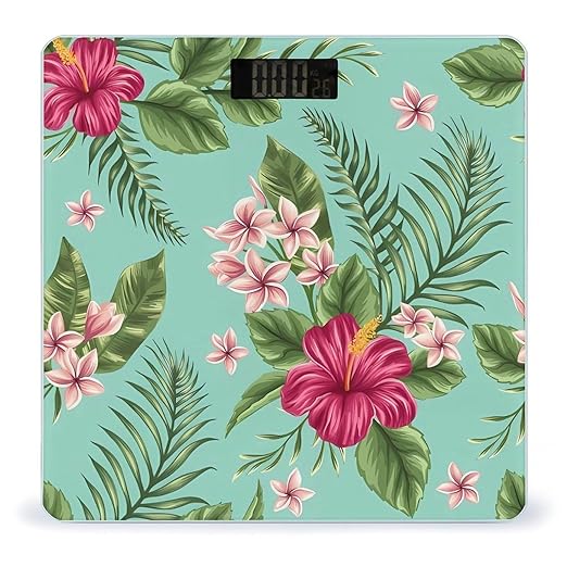 Hawaiian Tropical Leaves Flowers Scale for Body Weight Digital Bathroom Scale Precision Smart Weighing Scales with Clear LED Display Accurate High Precision Scales Weighing Machine
