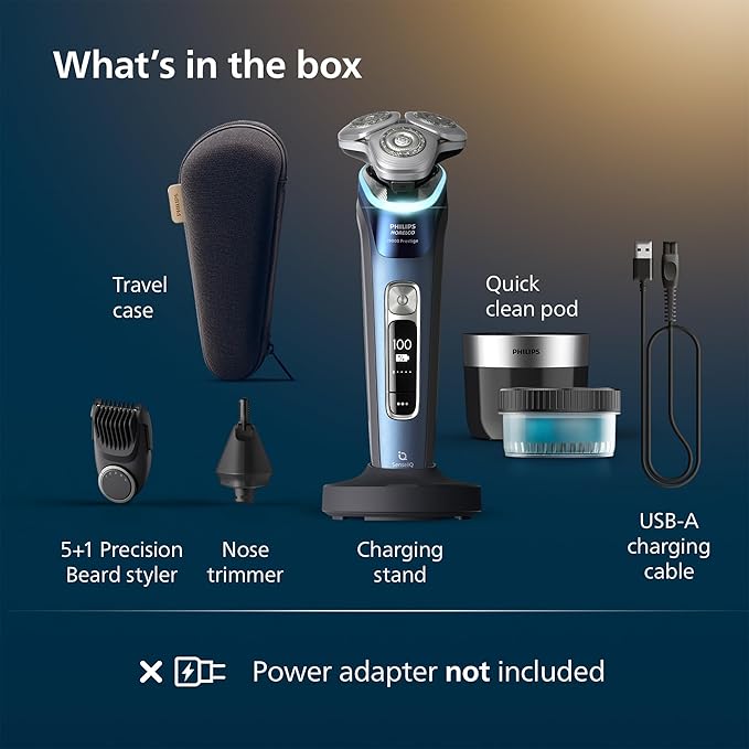 Philips Norelco Shaver i9000 Prestige Wet &amp Dry Electric Shaver Mystic Aqua SenseIQ Technology Triple Lift &amp Cut System 360 Rotating Dual SteelPrecision Blades Nose Trimmer XP9201/88