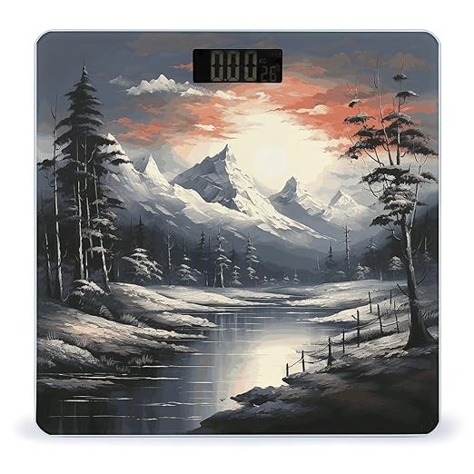 Paint Landscape Scale for Body Weight Anti-Slip Digital Bathroom Scale Sturdy Toughened Glass Weighing Scales High Precision Safe Rounded Corners Smart Scales