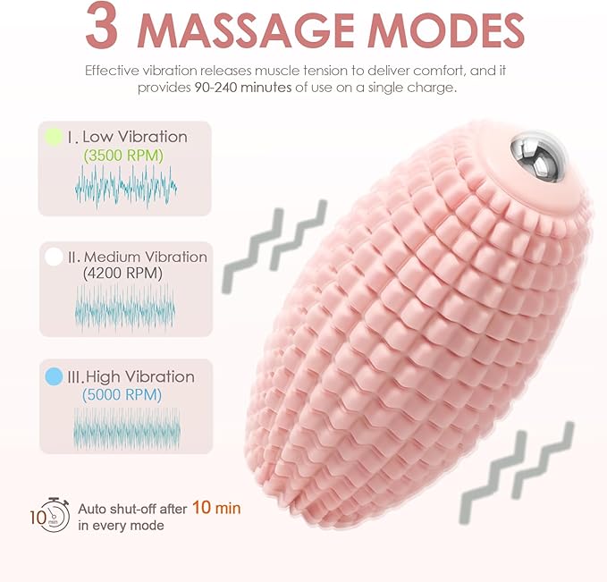 Vibrating Massage Ball for Muscle Recovery Silicone Myofascial Massage Ball Plantar Fasciitis ReliefHip &amp Psoas Release Deep Tissue &amp Trigger Point Roller for Neck Back Foot (Pink)