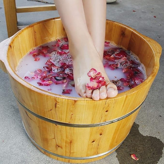 Foot Tub Wooden Foot Basin Household Gift Foot Soaker TubWooden Foot Soak Sauna Foot Tub Massage Spa Sauna SoakHandmade Wooden Footbath TubsFoot Bath Wooden Bucket Foot SpaSauna Accessories Hou