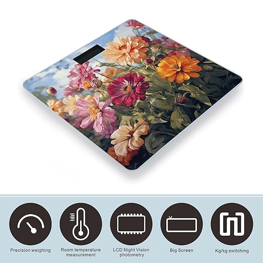 Colorful Flower Scale for Body Weight Digital Bathroom Scale Precision Smart Weighing Scales with Clear LED Display Accurate High Precision Scales Weighing Machine