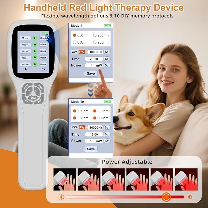 Upgrade Red Light Therapy Device for Pain Relief 10x650nm 5x808nm 5x905nm 5x980nm Portable Infrared Light Therapy Wand Handheld Therapy Machine for Human and Pets Relief of Joints Muscle and Body Pain