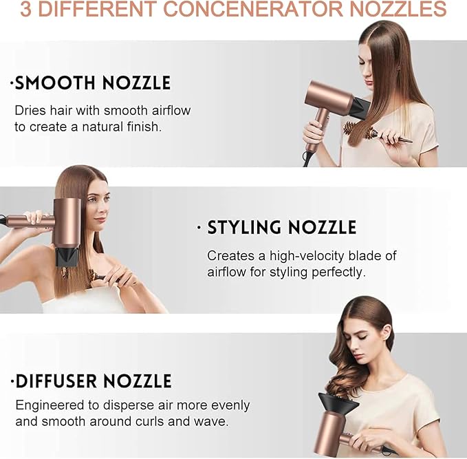 slopehill Professional Ionic Hair Dryer Powerful 1800W Fast Drying Low Noise Blow Dryer with 2 Concentrator Nozzle 1 Diffuser Attachments for Home Salon Travel (Mocha Mousse)