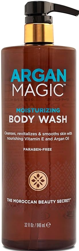 Argan Magic Cleansing Body Wash - Gently Cleanses Revitalizes &amp Smooths Skin | Enriched with Argan Oil Sweet Almond Oil &amp Vitamin E | Paraben Free (32 oz / 946 ml)