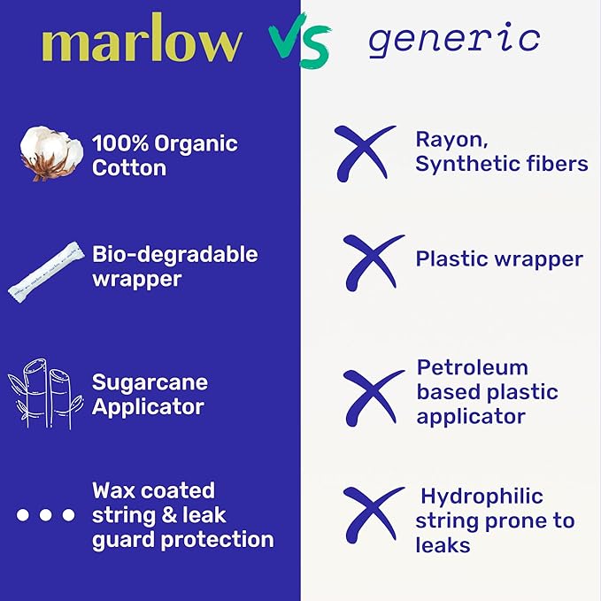 Marlow 100% Organic Cotton Easy Glide Tampons with Compact Plant Based BPA Free Applicator Chlorine Free Toxin Free Hypoallergenic Dermatologically Tested Fragrance Free Light 54 Count