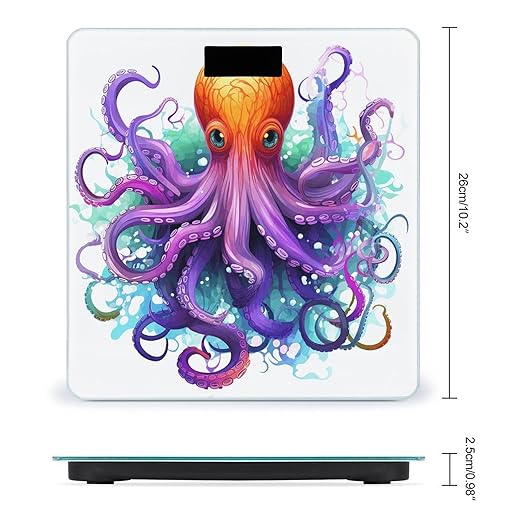 Colorful Octopus Bathroom Scale Large LCD Backlight Display Digital Scale Rounded Corners Body Scales Automatic Power On/Off Bathroom Scales for Home Bedrooms
